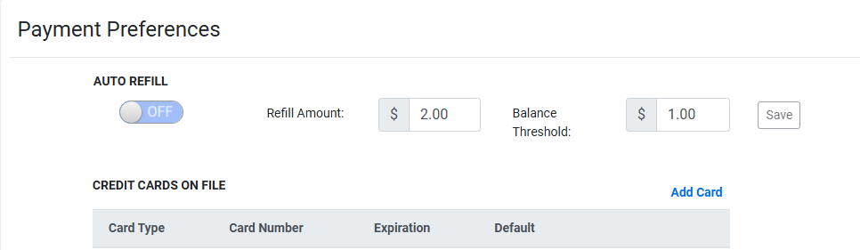 Auto Refill settings