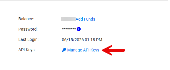 My Account page showing API Keys row