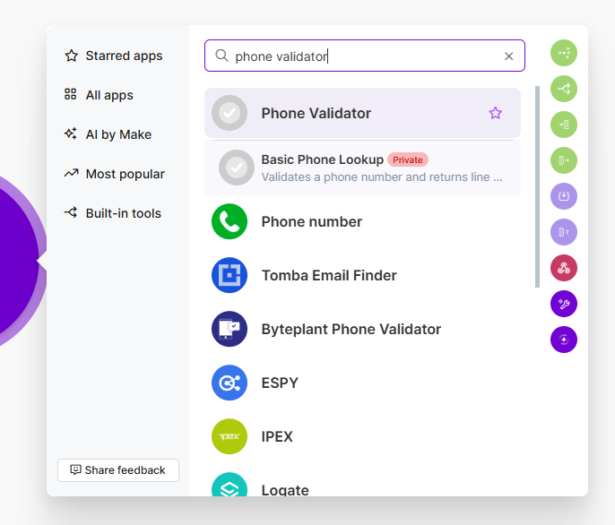 Make module search showing Phone Validator