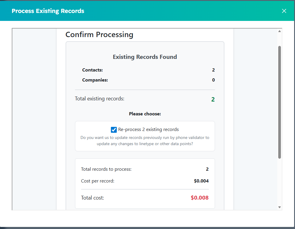 Phone Validator Process Existing Records
