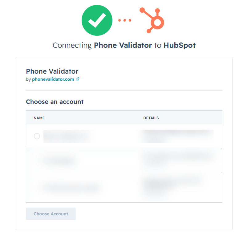 Choose HubSpot account