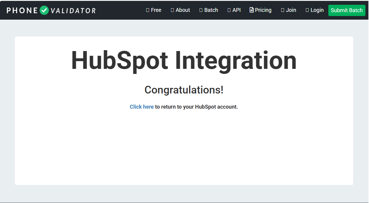 HubSpot integration successful