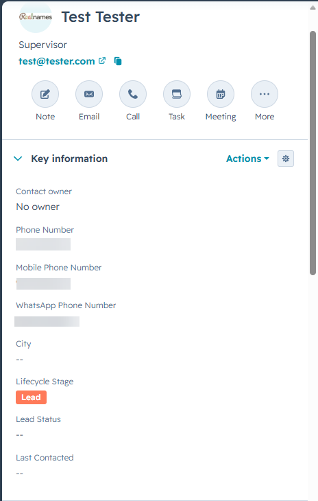 HubSpot Contact record phone fields