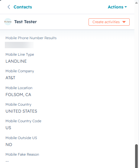 Mobile phone validation results