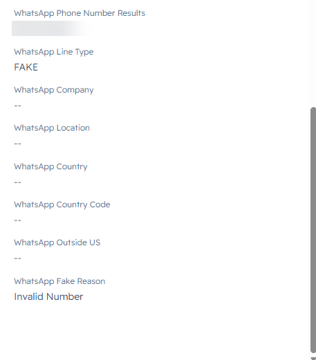 WhatsApp phone validation results